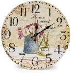 Feiyue - horloge murale en bois / horloge de cuisine de style maison de campagne silencieuse sans tic ...