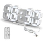 Horloge murale digitale led 3d petit rveil tlcommande 25. 2cm 12 / 24 heure temperature date affichage ...