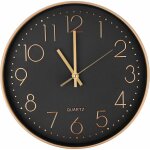 Jusch ? horloge murale silencieuse 25cm ? cadran noir avec chiffres dor�s ? miroir en verre haute d�finition ...