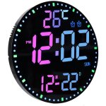 Horloge murale num�rique de 29, 5 cm, horloge radio pilot�e avec lumi�re rgb color�e, avec date / jour ...