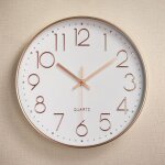Horloge murale ronde, 30 cm, petite pendule � accrocher au mur, design classique, piles, blanche