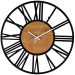 Horloge murale vintage industrielle bois noir, silencieuse, salon 40 cm, pack