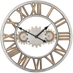 Horloge au style traditionnel en acier argent� et dor� et chiffre romain m�canique apparente pour int�rieur ...