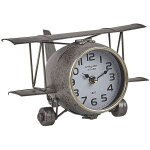 Horloge de table  poser en forme d'avion en acier argent avec rveil ide cadeau et accessoire dco ...