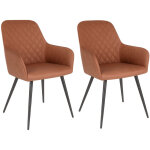 House nordic - lot de 2 chaises de salle � manger karu ? simili cuir et pieds m�tal noir - marron vintage ...