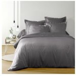 Housse de couette 2 personnes 260 x 240 cm uni 57 fils lina gris souris