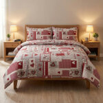 Housse de couette tyrolienne c?urs � aprica � bordeaux ? 100 % coton fait main made in italy cm. 155x200 ...