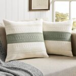 Housse coussin 40x40 vert sauge boh�me textur�e � rayures tiss�es d�coratives moderne boho housse de ...