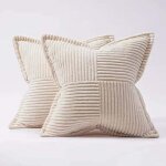 Housse coussin canap� 45x45 taie oreiller lot de 2 en velours c�tel� beige � motif crois� decoration ...
