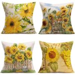 Housses de coussin d�coratives vintage jaune tournesol, en coton et lin, carr�es (45, 7 x 45, 7 cm), ...