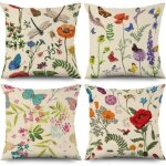 Housse de coussin fleur 40x40 cm, lot de 4 fleurs fra�ches feuilles vertes beige canap� housses de coussin ...