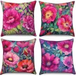 Housse de coussin fleurs r�tro 45x45 cm, lot de 4 coussins de canap� fleur rouge huil� housses de coussin ...