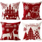 Housses de coussin joyeux no�l lot de 4 en coton et lin taie d'oreiller l'hiver no�l wapiti chateau bonhomme ...