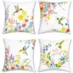 Housse de coussin printemps fleurs 45 x 45 cm colibris fleurs color�es d�coratif taie d'oreiller pour ...