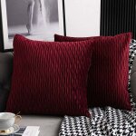 Housses de coussin rouge bordeaux: 2 pack 45cmx45cm taies d'oreiller d�coratives carr�es en velours ray� ...