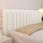 Housse tete de lit extensible - protection couleur unie pour lits simples doubles king size (160cm, beige) ...