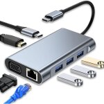 Hub usb c, adaptateur multiport 7 en 1 avec 4k hdmi vga usb 3. 0 100 w pd et ethernet rj45, station d'accueil ...