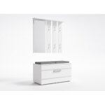 Kathi - meuble d'entre avec miroir + banc - 35x85x180 cm - banc coffre  chaussures - 6 crochets - vestiaire ...