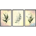 Hxadeco - feuilles en aquarelle trio, set de 3 posters muraux - 90x45cm
