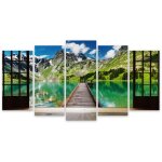 Hxadeco - tableau 5 parties trompe oeil amarrage en lac de montagne - 150x80 cm