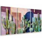 Hxadeco - tableau triptyque cactus et cercles graphiques - 90x60 cm