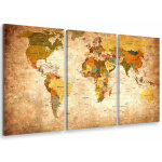 Hxadeco - tableau triptyque carte du monde ton orang - 90x60 cm