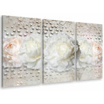 Hxadeco - tableau triptyque fleurs roses et design clout� - 90x60 cm
