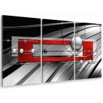 Hxadeco - tableau triptyque graphique deco rouge graph - 90x60 cm