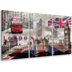 Hxadeco - tableau triptyque london graphique england - 90x60 cm