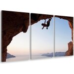 Hxadeco - tableau triptyque paysage escalade vue mer - 90x60 cm