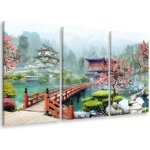 Hxadeco - tableau triptyque paysage illustr temple bouddhiste - 90x60 cm