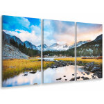 Hxadeco - tableau triptyque paysage lac et montagne sous la neige - 90x60 cm