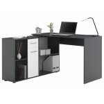 Bureau d'angle carmen avec meuble de rangement, d�cor b�ton fonc� et blanc mat