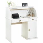Idimex - bureau secr�taire tom avec 2 tiroirs et 1 porte en pin massif lasur� blanc
