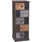 Idimex ? chiffonnier 5 tiroirs vintage en bois de paulownia lasur� brun gris ? gravures ethniques ? poign�es ...