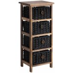 Chiffonnier pluto en bois de paulownia brun fonc�, 4 paniers en coton tress� noir