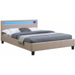 Idimex - lit led double rioja 140x190 cm, avec sommier, revtement tissu beige