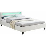 Idimex - lit led double rioja 140x190 cm, avec sommier, revtement tissu blanc