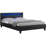 Idimex - lit led double pinot 140x190 cm, avec sommier, rev�tement synth�tique noir