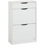 Idimex - meuble  chaussures basil, avec 2 abattants et 1 tiroir, en pin massif lasur blanc