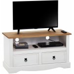 Idimex - meuble tv campo avec 2 tiroirs, style mexicain en pin massif blanc et brun