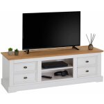 Idimex - meuble tv kent l 144 cm en bois massif - blanc et brun
