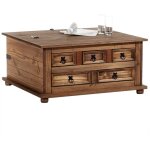Idimex - table basse coffre en pin tequila style mexicain, avec 5 tiroirs, lasur brun