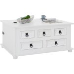 Idimex - table basse coffre en pin tequila style mexicain, avec 5 tiroirs, lasur blanc