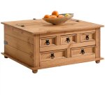 Idimex - table basse coffre en pin tequila style mexicain, avec 5 tiroirs, finition teinte / cire