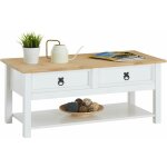 Idimex - table basse tequila style mexicain avec 2 tiroirs, en pin massif blanc et brun