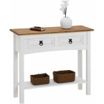 Table console campo avec 2 tiroirs, style mexicain en pin massif blanc et brun