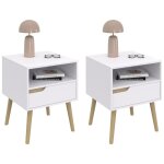 Lot de 2 tables de chevet helsinki scandinaves 1 tiroir avec niche blanc