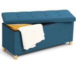 Banc coffre rangement sur pied 100 cm tissu bleu canard Banc coffre rangement sur pied 100 cm tissu bleu canard