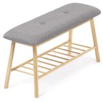 Idmarket - banc d'entr�e capitonn� bambou rita tissu gris clair